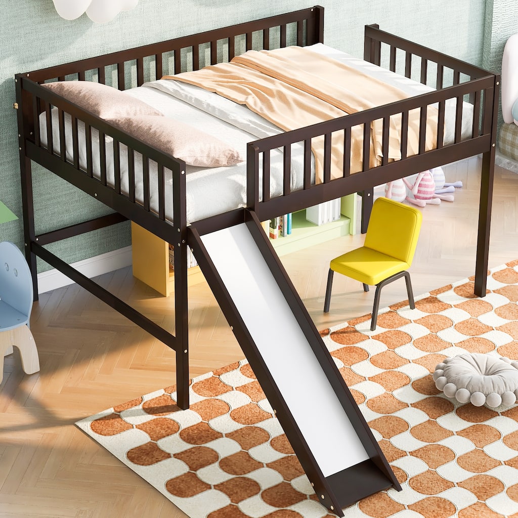 Low Loft Bed Toddler Bed Kids Bed with Slide and Ladder