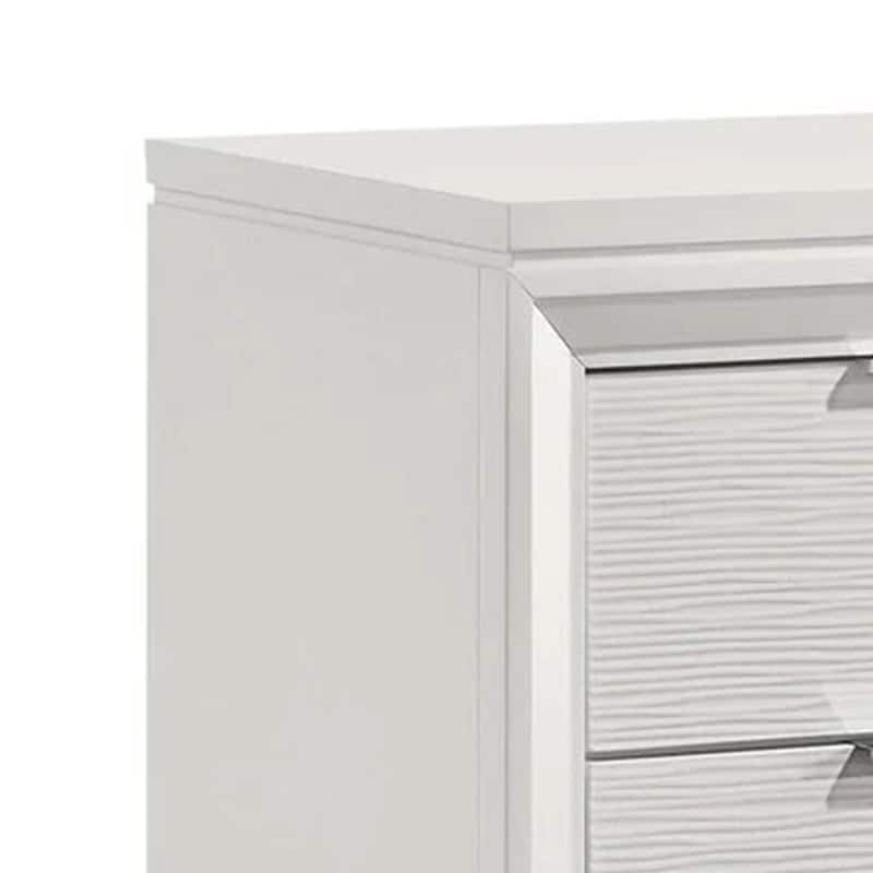 Ressy Nightstand with 2 Drawer, Silver Metal, Contemporary White Wood