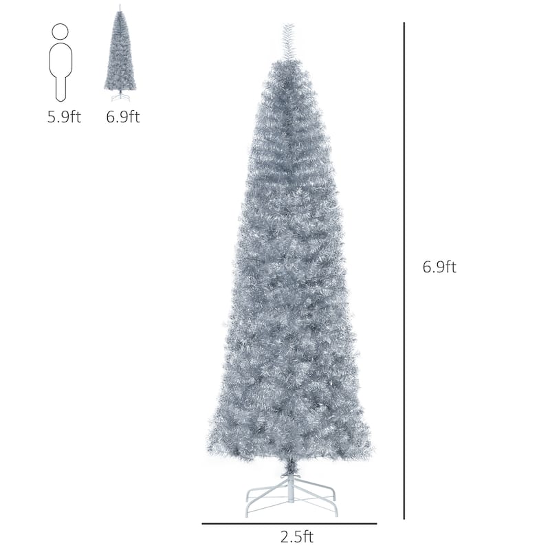 HOMCOM 6' Metallic Silver Christmas Tree with Stand