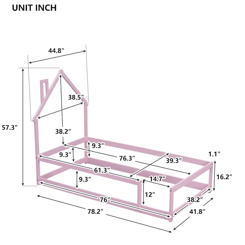 Twin Size Wood bed with House-shaped Headboard