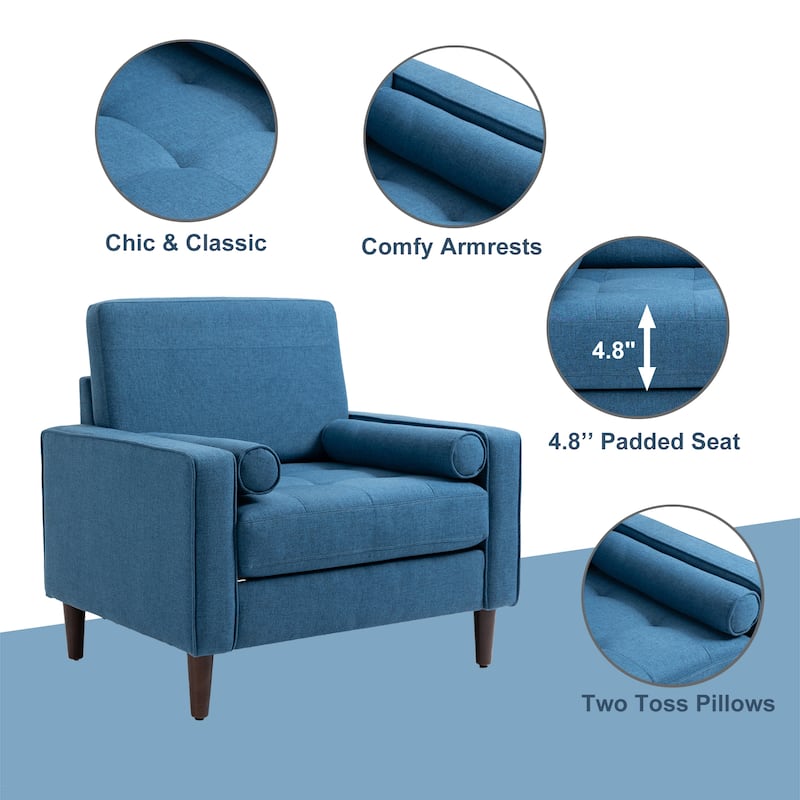 Tufted Upholstery Club Armchair With Bolster Pillows