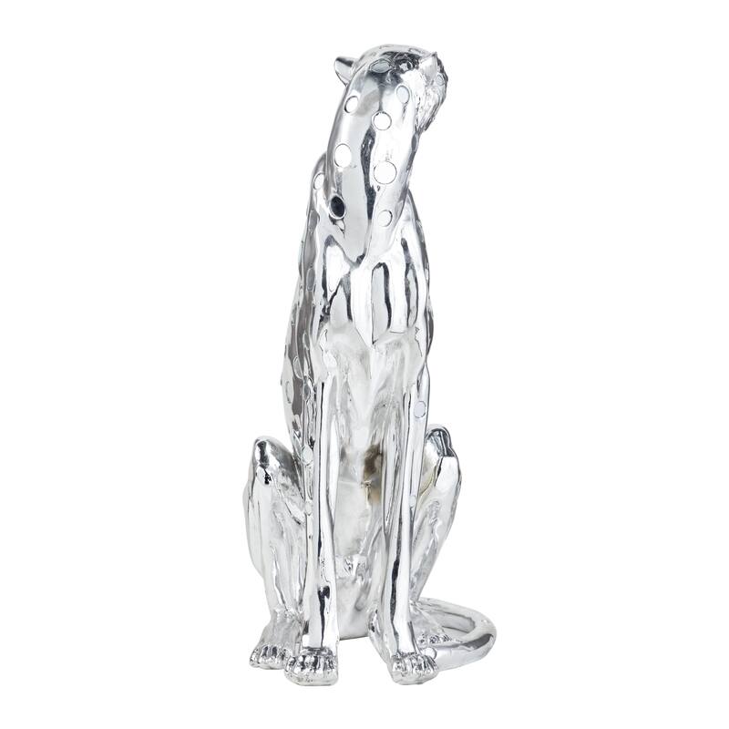 Polystone Leopard Decorative Sculpture - Silver - Roche River Decor