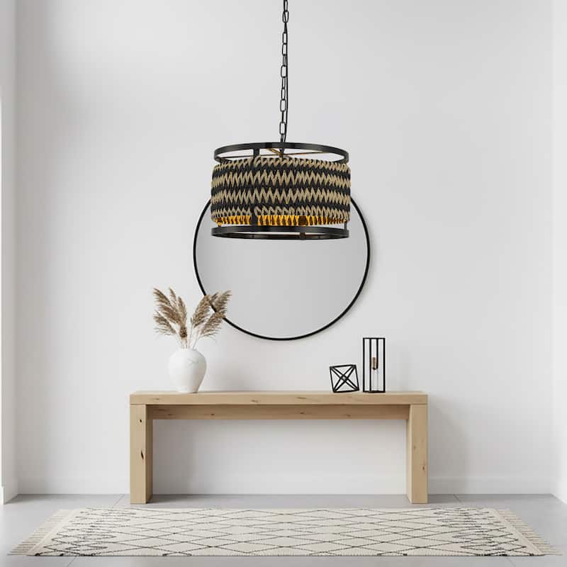 Inca 3-Light Rattan Hemp Drum Pendant, Scandi Coastal Boho - Handwoven - 18" Wide