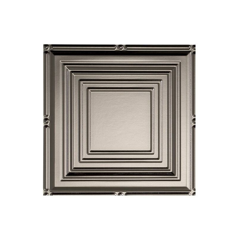 FASÄDE Portrait Decorative Vinyl 2ft x 4ft Glue Up Ceiling Panel in Brushed Nickel (5 Pack) - 12in x 12in Sample - Brushed Nickel