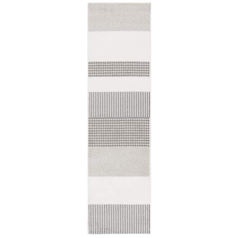 SAFAVIEH Pyramid Nanie Modern Stripe Rug - 2'2" x 8' Runner - Ivory/Grey