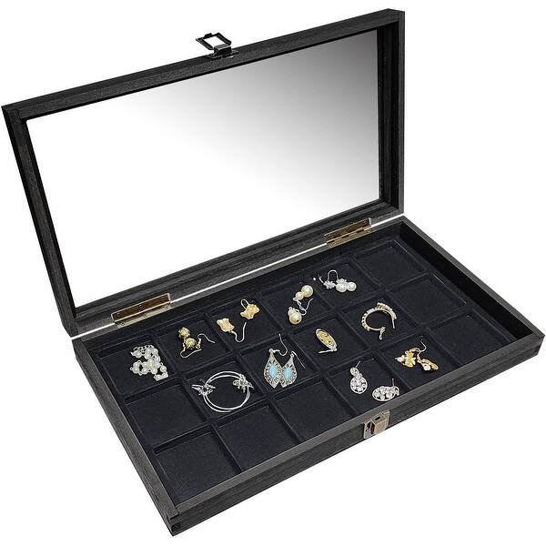 Natural Wood Glass Top Jewelry Display Case Accessories Storage Box