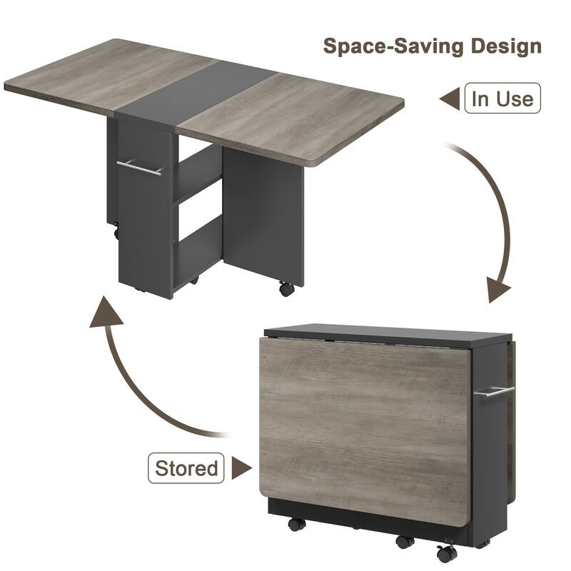 47.2 inch Modern Folding Dining Table with Drop Leaf and 2 Storage Racks - 47.2"D x 23.6"W x 31.9"H