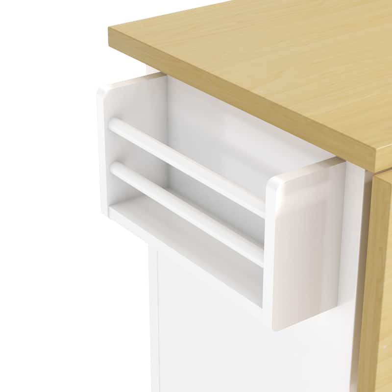 Farmhouse Kitchen Island on Wheels with Drop Leaf, 2 Seating & Power Outlet