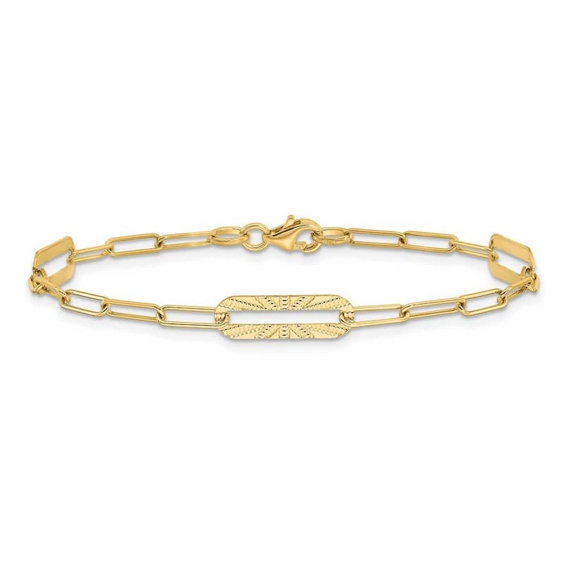 Curata 14k Yellow Gold 7" 5.32mm Textured Paperclip Fancy Link Bracelet