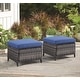 preview thumbnail 1 of 3, Outdoor Rattan Ottomans Wicker Ottomans with Blue Cushion (Set of 2) Grey/Blue