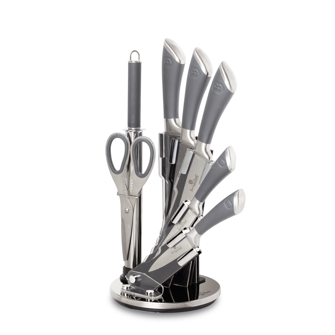 Berlinger Haus 6 Piece Kitchen Knife Set, Elegant Cooking Knives w/ Kitchen  Shears and Sharpener, Stainless Steel w/ Acrylic Stand, Aspen Collection