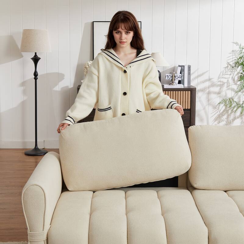 80'' Chenille Fabric Sofa with Lumbar Pillow, 3-seater Upholstered Sofa Chaise with 2 Cushions for Livingroom