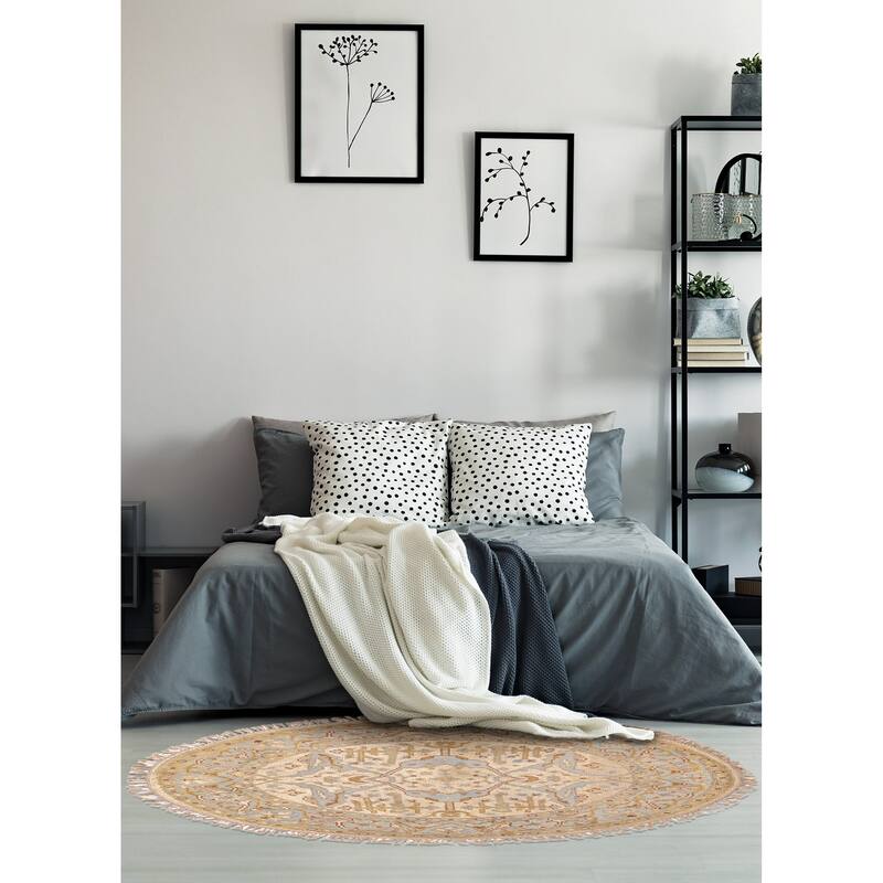 ECARPETGALLERY Hand-knotted Royal Oushak Ivory Wool Rug - 5'0 x 5'0