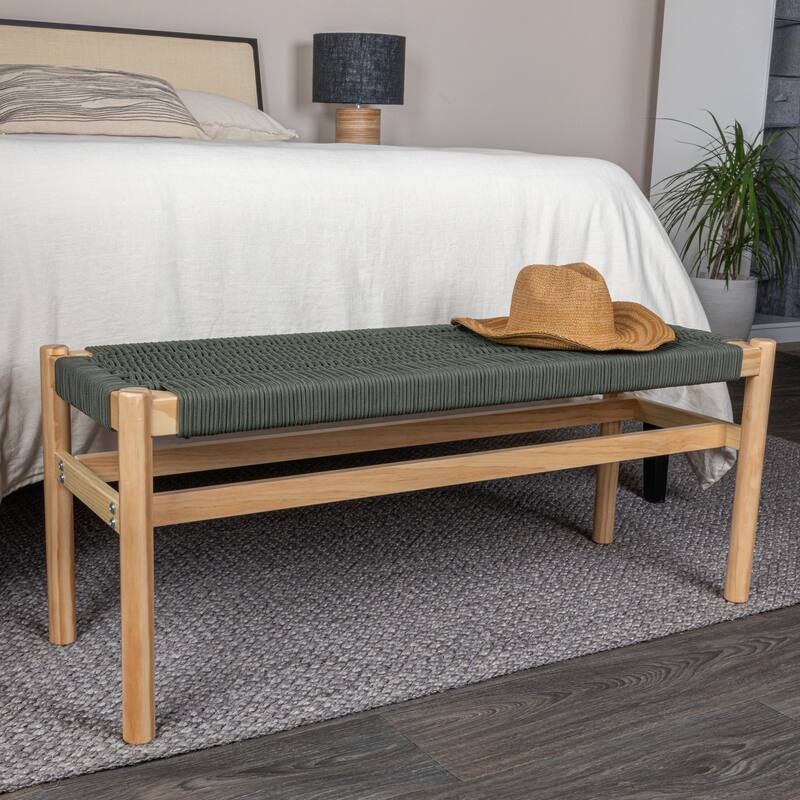 Fernway Solid Wood and Woven Rope Entryway Bench - 43.3"L x 15.0"W x 18.0"H