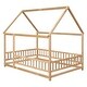 preview thumbnail 9 of 24, Full Wood Size Floor Bed with Frame, Platform Bed with Guardrails,House Roof