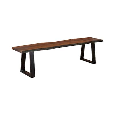 Maze 70 Inch Dining Bench, Live Edge Seat Top, Sled Base, Chestnut Brown