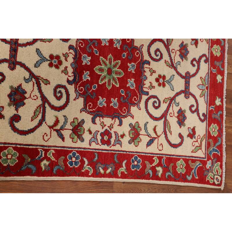 Kazak Accent Rug Hand-Knotted Floral Wool Carpet - 2'8" x 3'9"