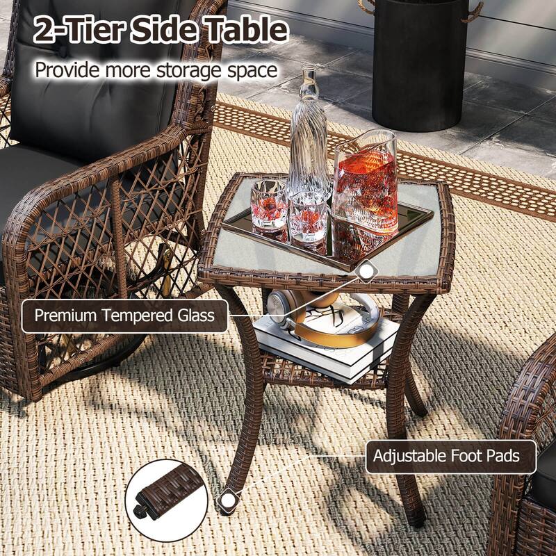 Costway 3 PCS Patio Furniture Set with 2-Tier Side Table and Cushions - See Details