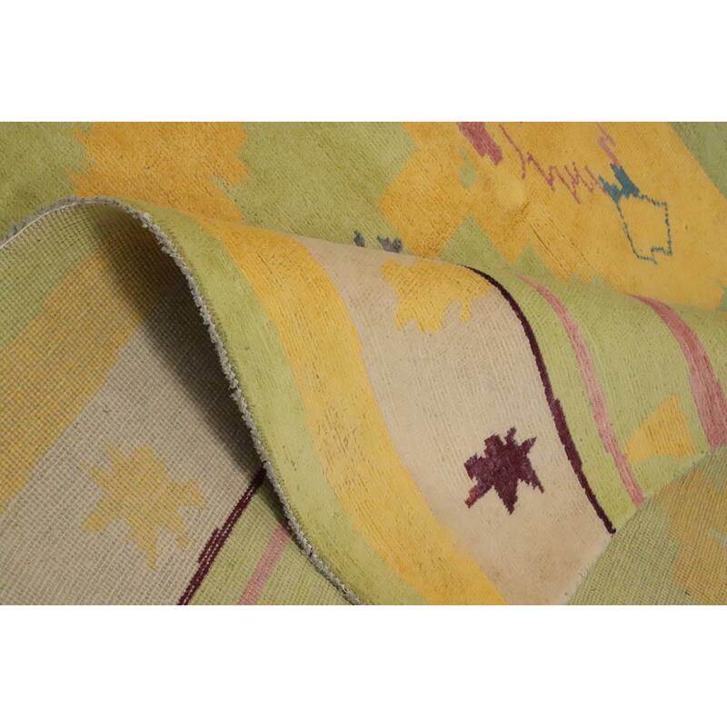 Hand Knotted Oriental 100% Wool Carpet Modern Geometric Green Gabbeh Area Rug - 9' 2'' X 5' 10''