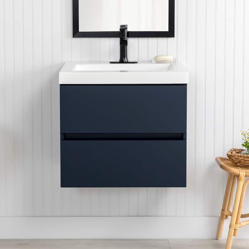 Spring Mill Cabinets Innes 24.5" 2-Drawer Floating Bathroom Vanity With White Sink Top