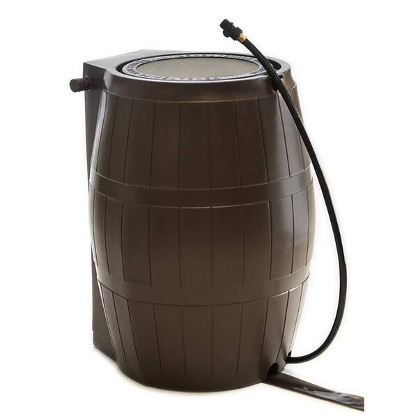 FCMP Outdoor RC4000 50 Gallon Outdoor Rain Water Catcher Barrel Container, Brown - 20