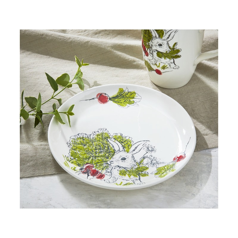 Munching Bunny Appetizer Plates - Multicolor Ceramic Dining Plates for Easter - Dishwasher Safe - 8" Diameter