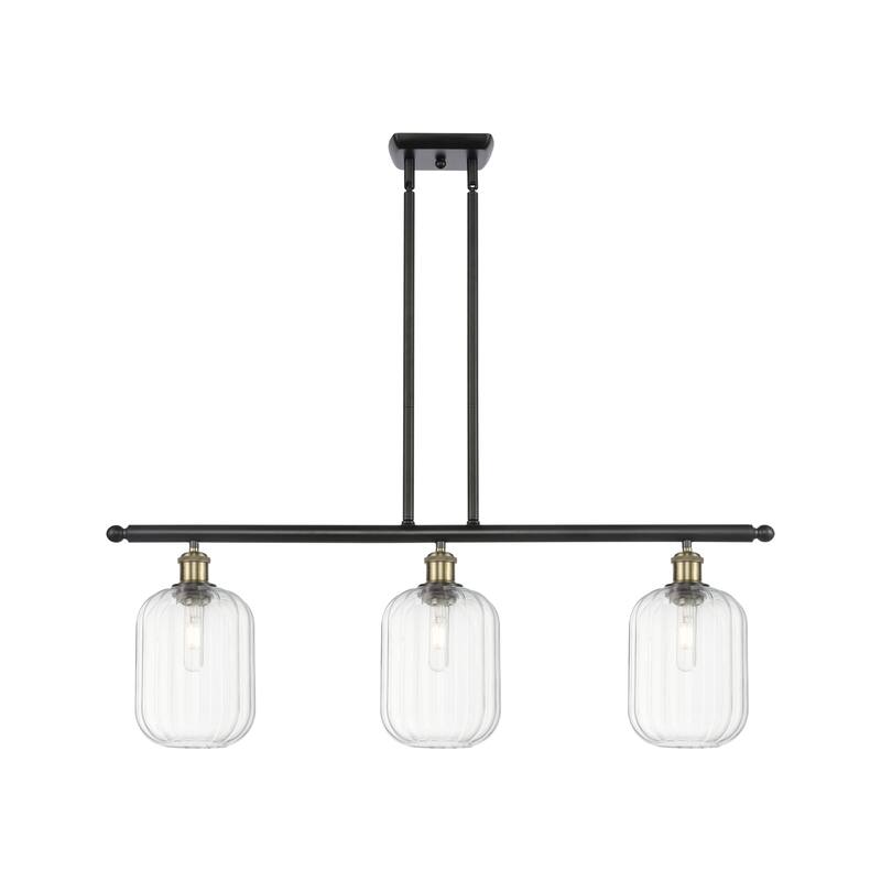 Innovations Lighting Endless Possibilities Ballston - Preston - 3 Light 36" Jar Shade Stem Hung Island Light - Clear/Black Antique Brass