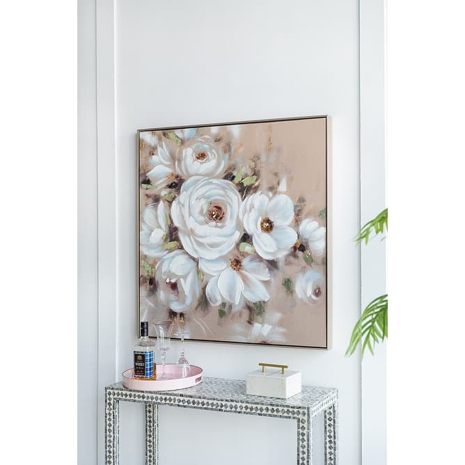 Modern Square Framed Framed Wall Decor Flower Canvas Print with Canvas, for Living Room Kitchen Foyer Office