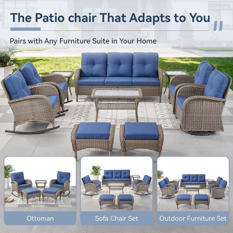 Gymojoy Patio Furniture Set PE Wicker Rocking Chairs & Side Table