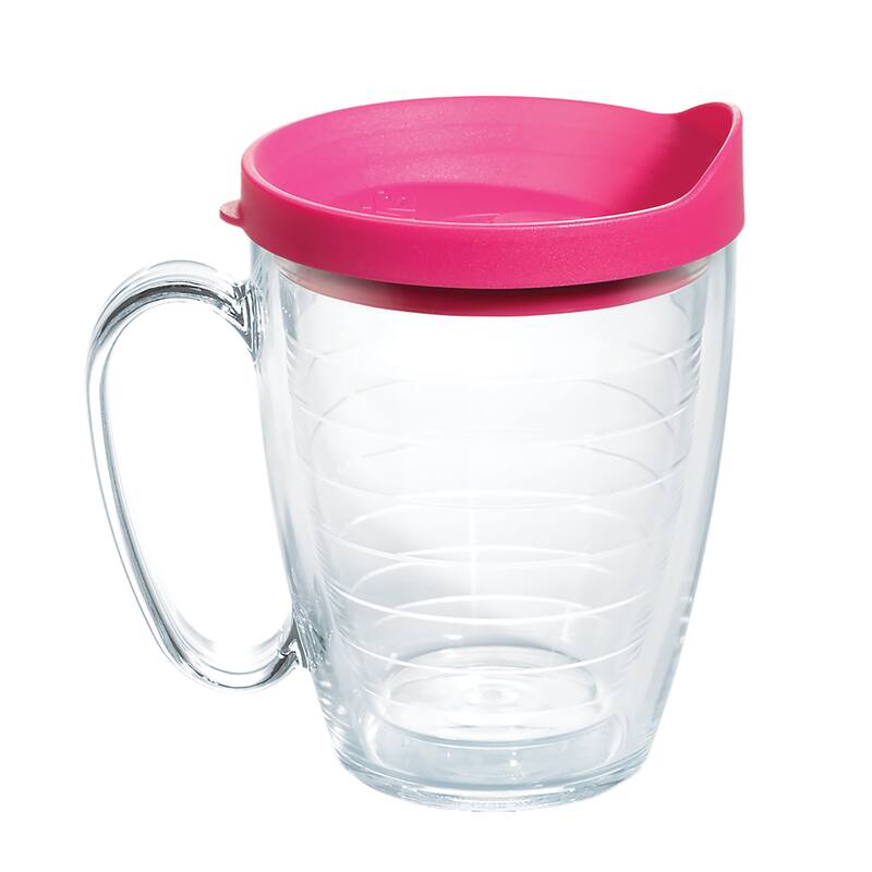 Tervis Clear & Colorful Lidded Made in USA Double Walled Insulated Travel Tumbler, Fuchsia Lid - 16oz Mug - 16oz Mug