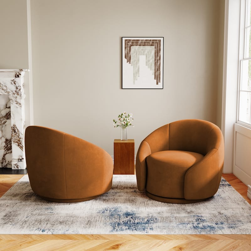 35" Wide Upholstered Swivel Accent Barrel Chairs (Set of 2)