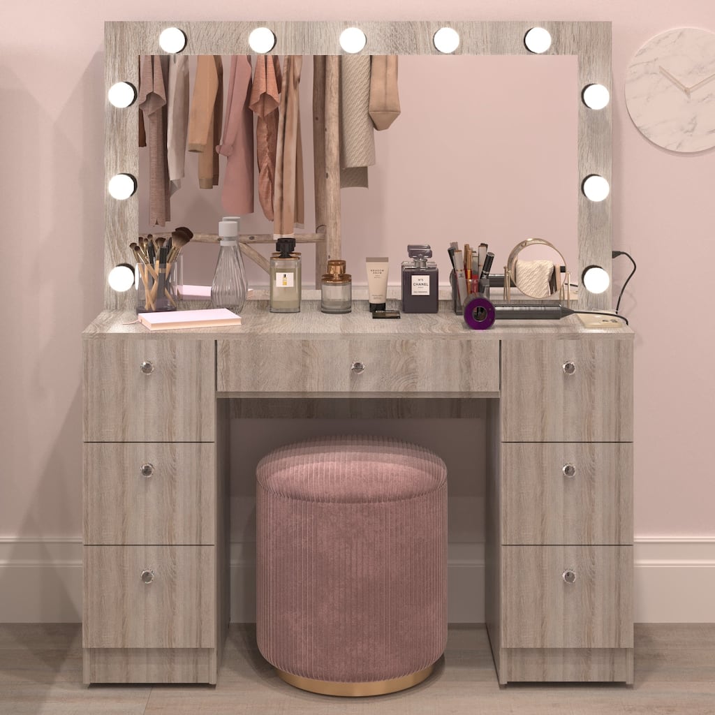 Boahaus Makeup Vanity 7 Drawers Lighted Crystal Knobs USB Port