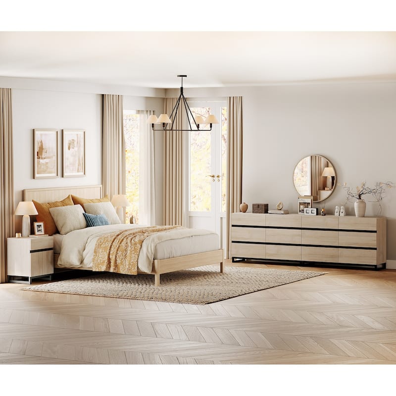 3-Piece Dresser And Nightstand Set,Dresser With 12 Drawers, 2 Nightstand for Bedroom, Bedroom Furniture Set