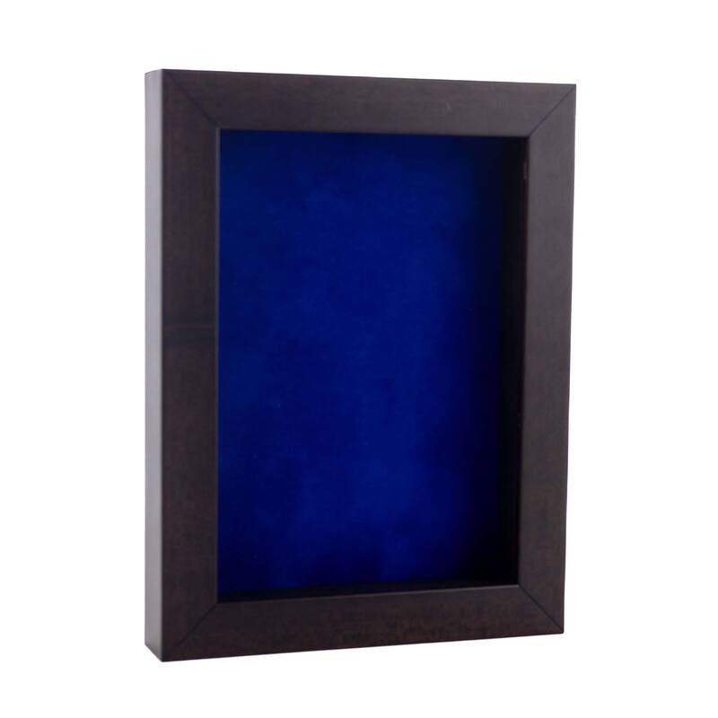 8x10 Shadow Box Frame Brown Walnut Wood | With a 3/4" Usable Display Depth | Includes a Royal Blue Real Suede Texture Acid-Free - Holds 8x10 Photo