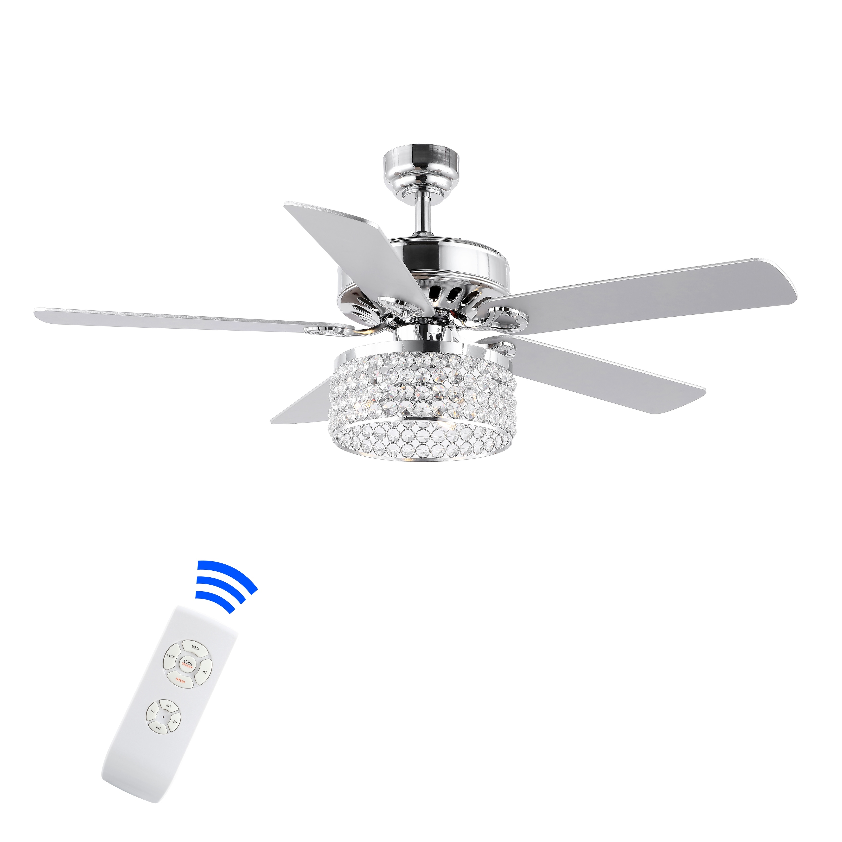 JONATHAN Y Kristie 52" 3-Light Crystal/Metal Modern Glam Drum LED Ceiling Fan With Remote, Chrome