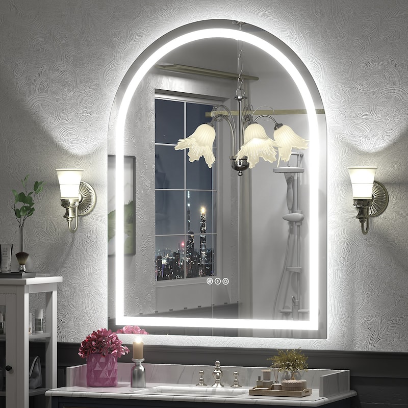 UL Certified Arched LED Anti-fog Tempered Glass Wall Bathroom Vanity Mirror - 48"x36" - Front and back light
