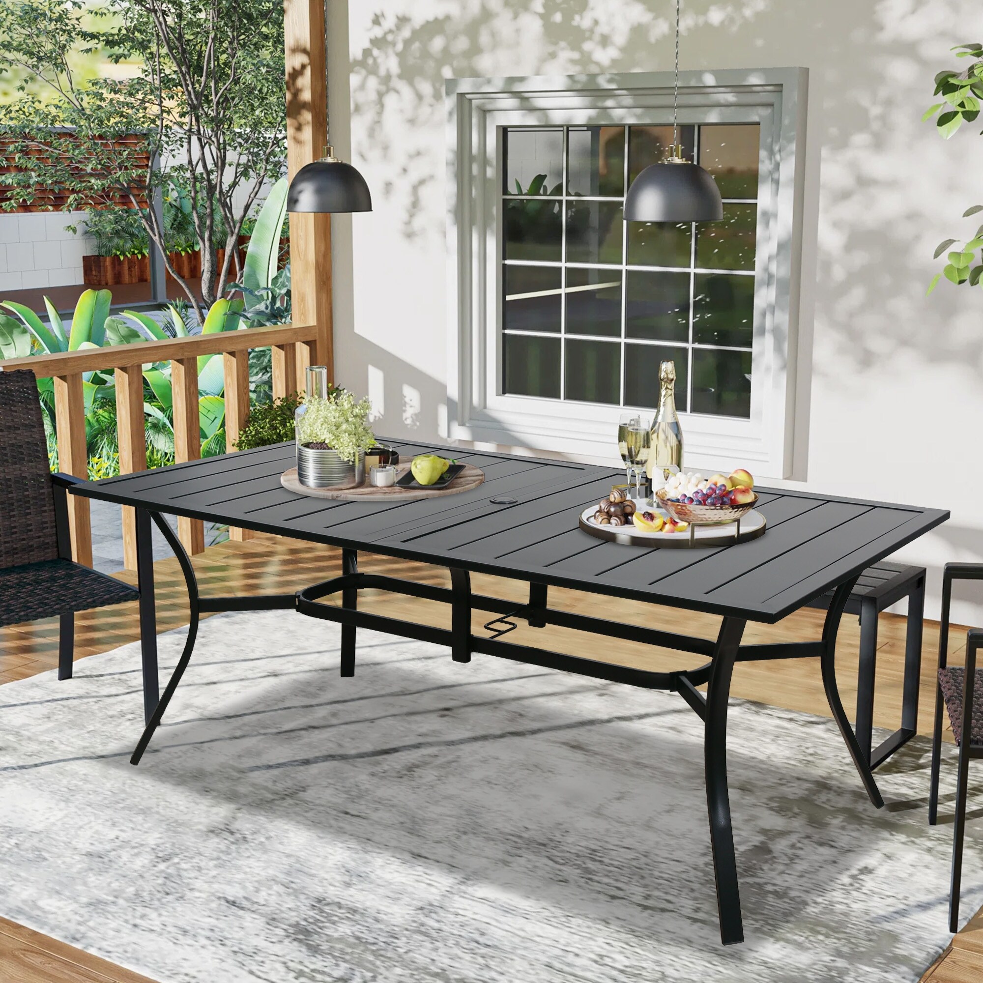 Rectangular metal outdoor on sale dining table