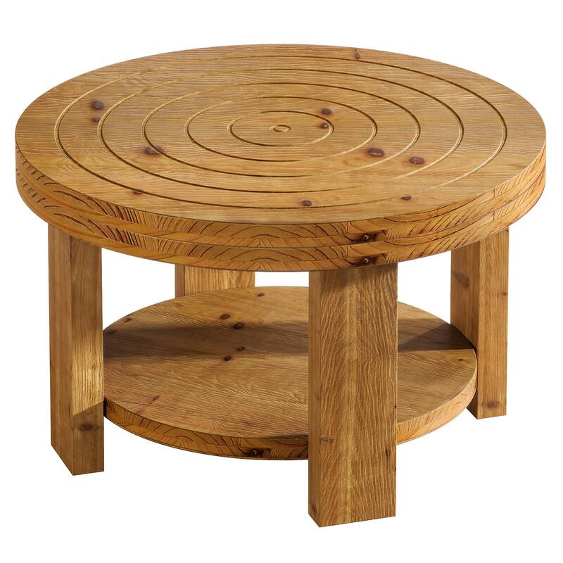 Solid Wood Coffee Table with Shelf Storage, Living Room Center Accent Tea Table