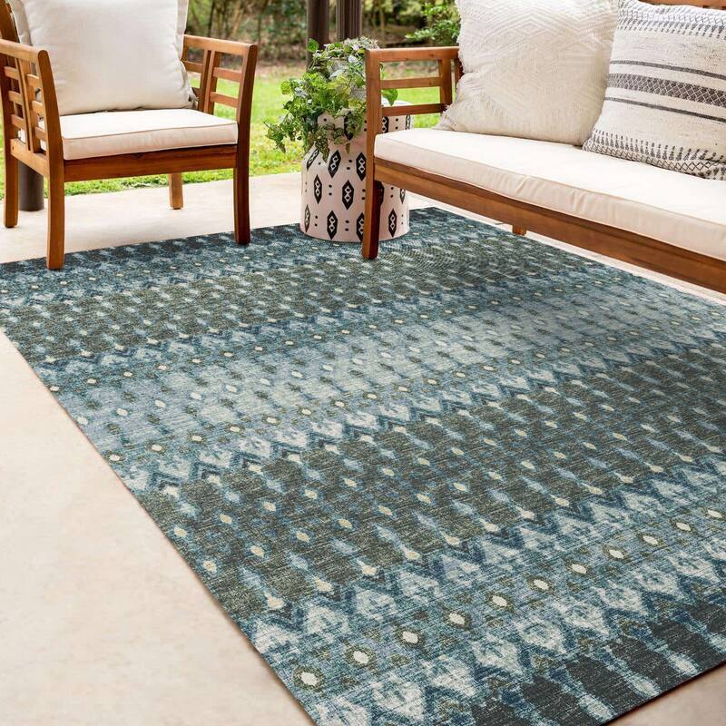 Machine Washable Indoor/ Outdoor Addison Bravado Geometric Ikat Rug - Moody - 3' x 5'
