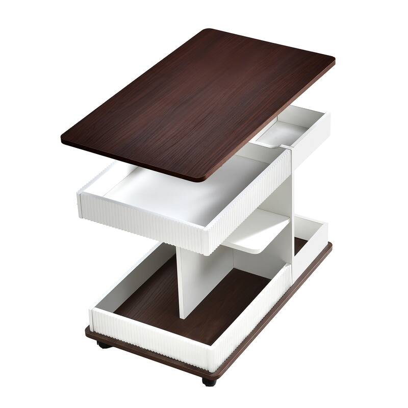 Adjustable End Table with Wheels, Multifunctional Sofa Side Table with Lift-Top, 360°Rotating Top and Storage Space