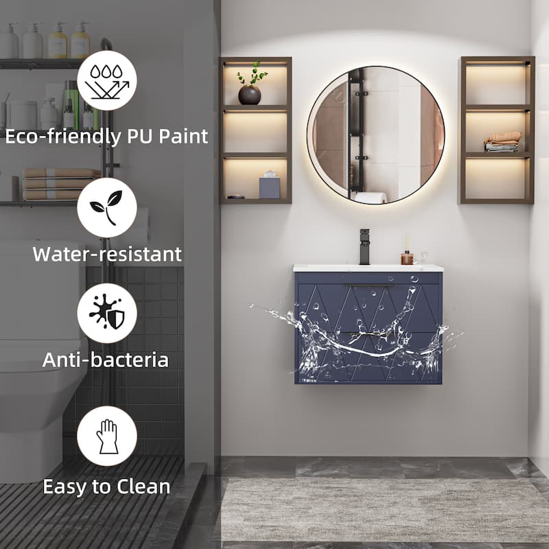 24"/30"/36"/48" Ceramic Vessel Sink Wall Mounted Bathroom Vanity Set