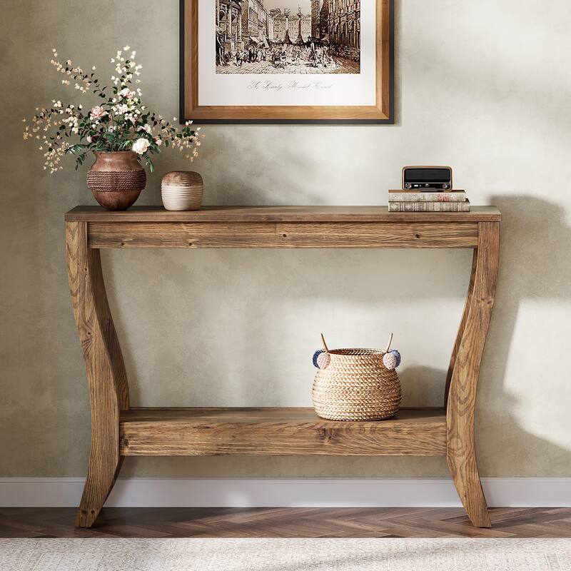 Solid Wood Console Table with Storage, Entryway Table with Shelf, Wooden Sofa Table for Living Room, Hallway, Foyer