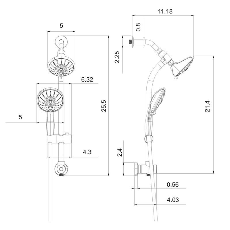 5" Multi Function Dual Shower Head with Adjustable Slide Bar
