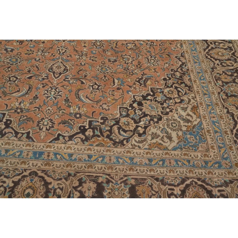 Hand Knotted Oriental 100% Wool Carpet Traditional Floral Oranges & Rust Kashan Area Rug - 12' 11'' X 9' 6''