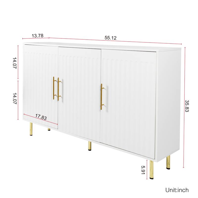 Storage Cabinet with 3 Doors, Coffee Bar Cabinet with Metal Legs, Kitchen Buffet Cabinet with Adjustable Shelves