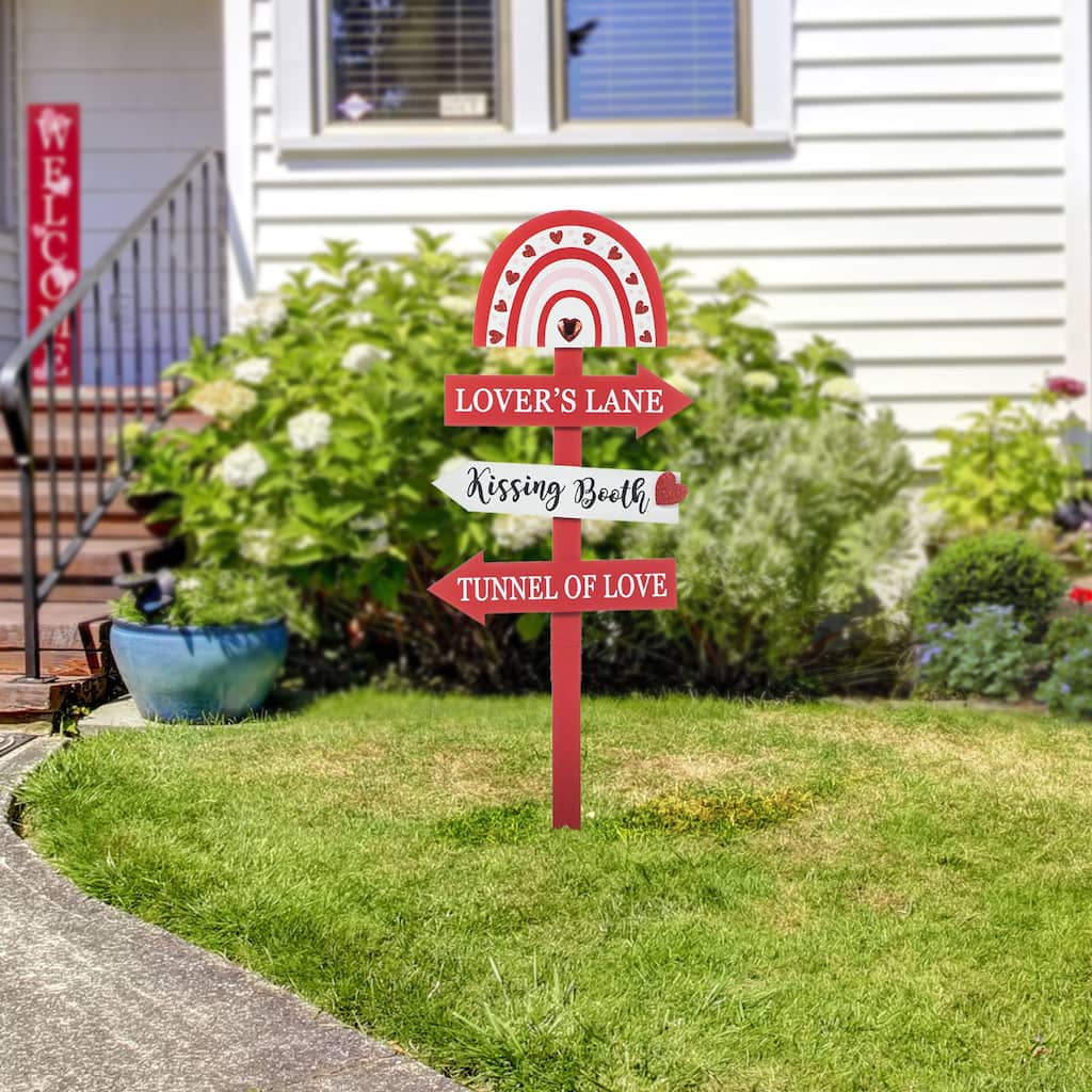 Glitzhome 41.75"H Valentine's Wooden Rainbow Word Sign Patch & Yard Stake