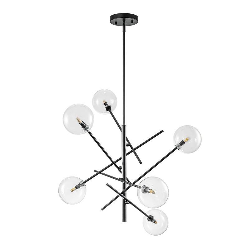 6-Light Dimmable Glass Globe Sputnik Staggered Linear Chandelier