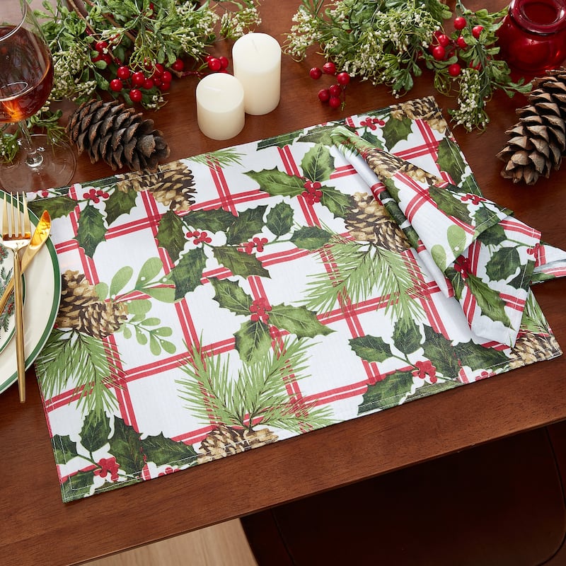 Pinecone Plaid Holiday Fabric Napkins, Set of 4