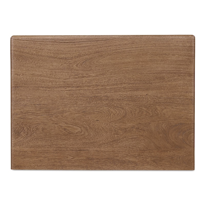 NADAAL STUDIOS Valenor Nightstand, Solid Acacia Wood with Hammered Iron Base and Traditional Beveled Details, Brown