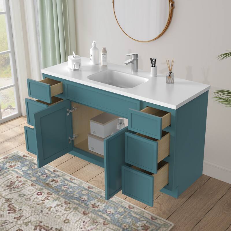 Vanity Art 57" Birch Freestanding Bathroom Vanity Cabinet without Top
